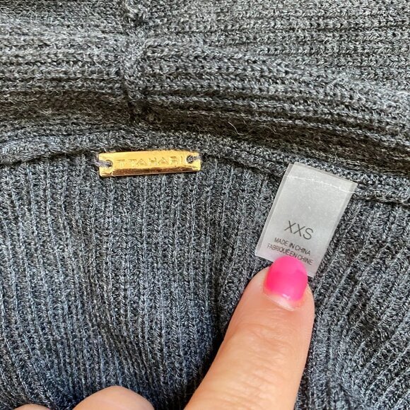 T Tahari Bnwot Ribbed Gray Open Cardigan New Front Pockets Cashmere - Picture 7 of 9